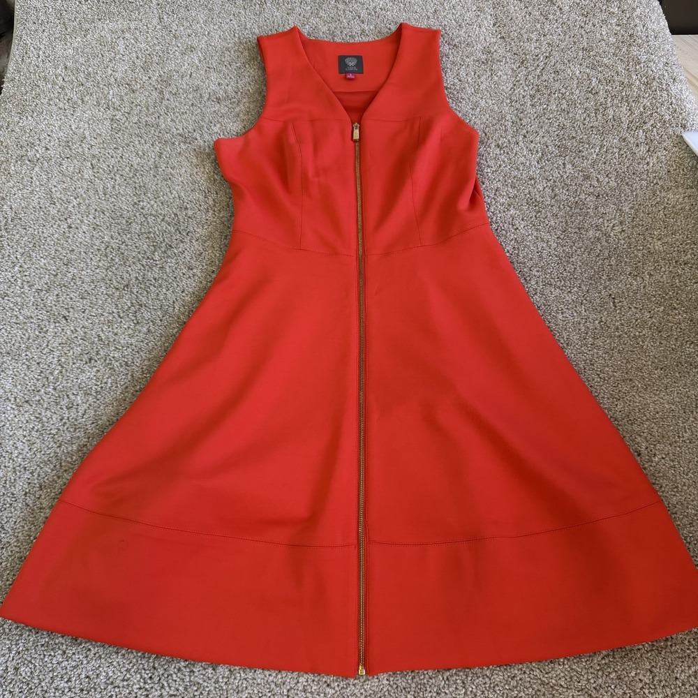Vince Camuto Dress Womens 4 Red Sleeveless Zip Front Fit & Flare A-Line Knit